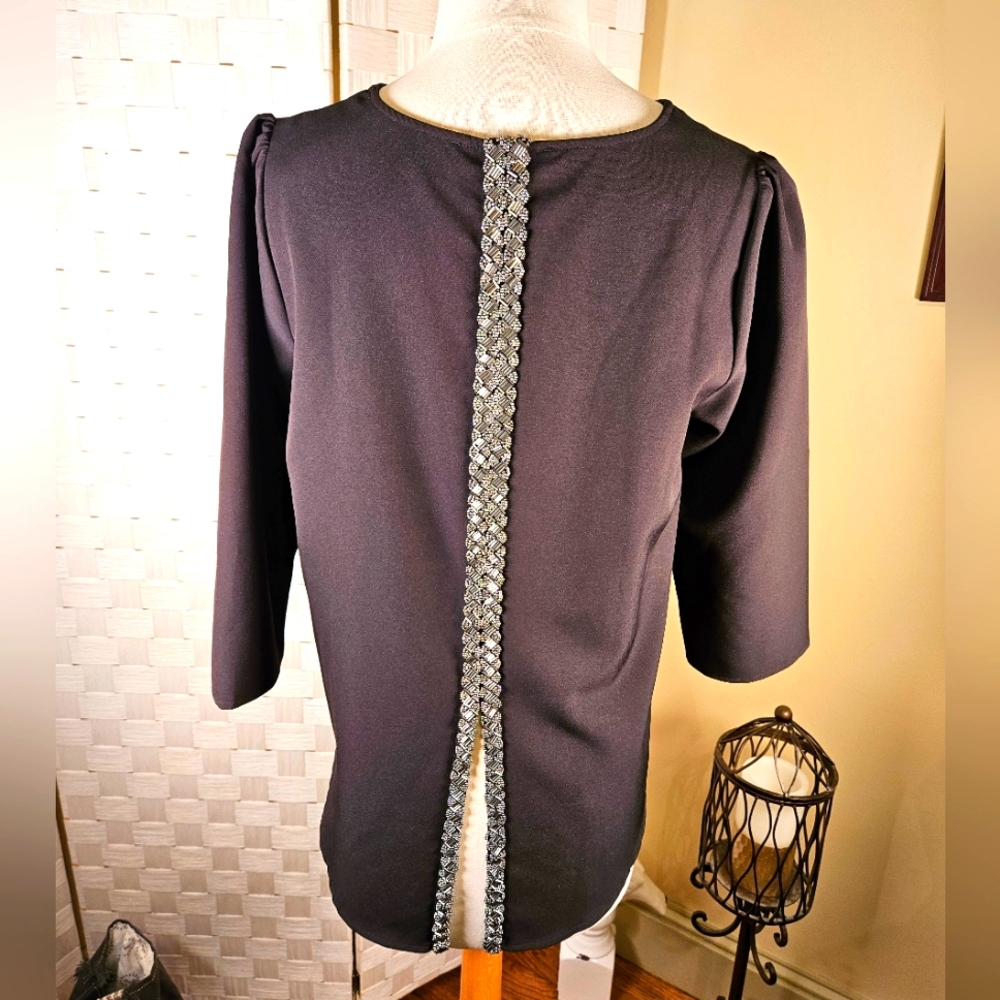 Christina Karin embellished black top. Womens size small.